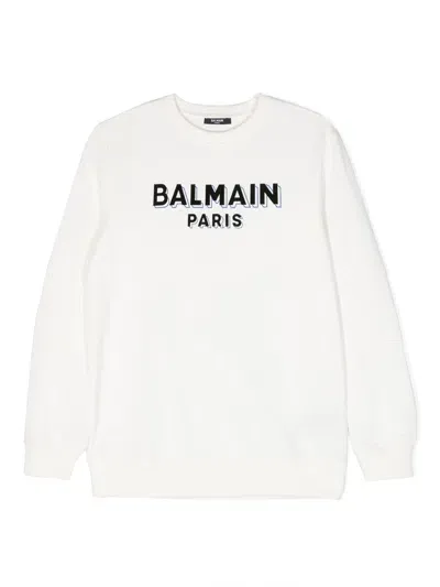 Balmain Kids' Logo-print Cotton Sweatshirt In White