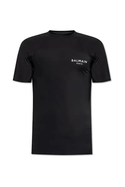 Balmain Logo Printed Swim Top In Black