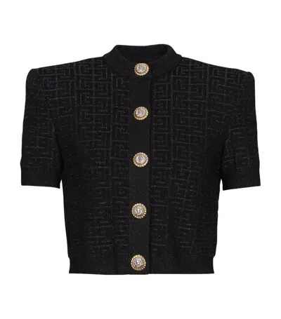 Balmain Pb Labyrinth Cropped Cardigan In Black