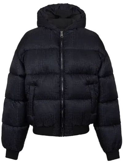 Balmain Pb-monogram Pattern Puffer Jacket In Black