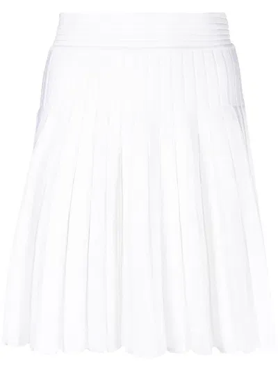 Balmain Pleated Knitted Skirt In 白色