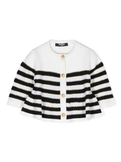 Balmain Baby Striped Wool-blend Cardigan In White