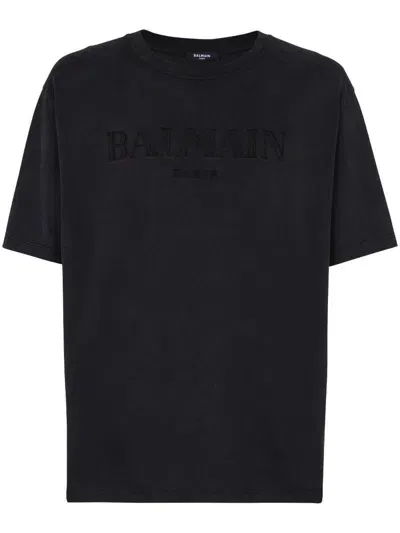 Balmain Logo-embroidered Cotton T-shirt In Gray