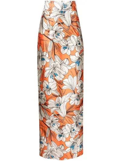 Bambah Raquel Pencil Maxi Skirt In Orange