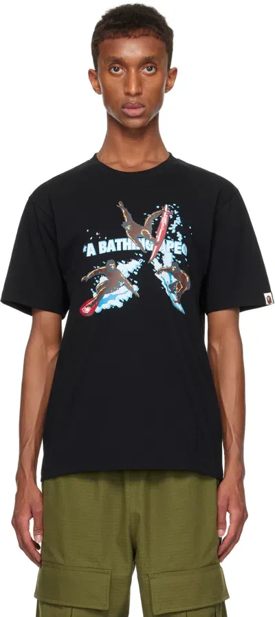 Bape Black Printed Surfing Apes T-shirt