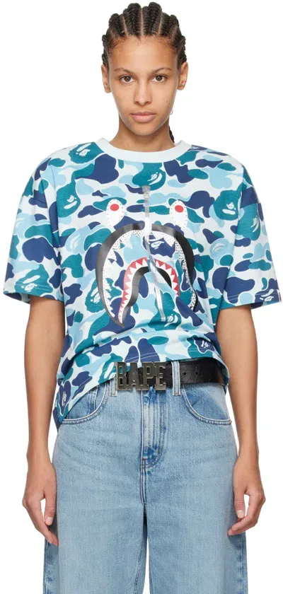 Bape Blue Abc Camo Crystal Stone Shark T-shirt