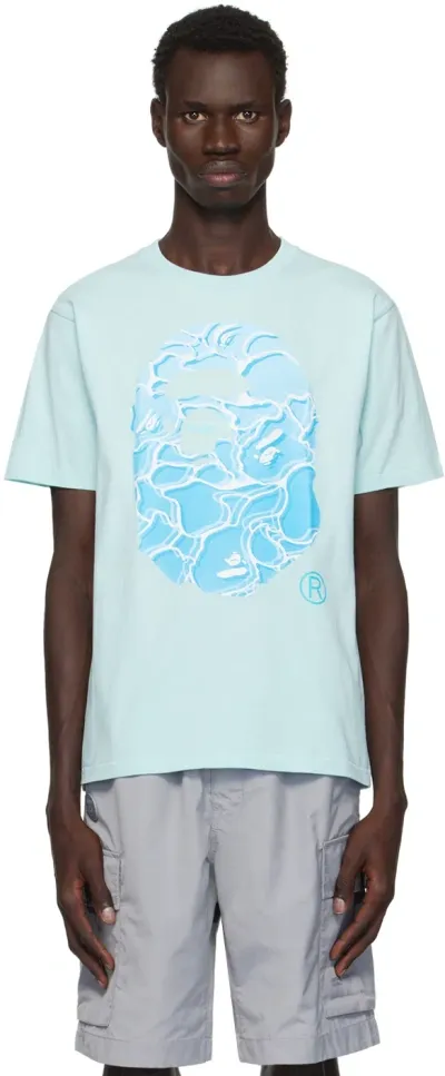 Bape Blue Abc Sea Surface Camo Ape Head T-shirt In Sax