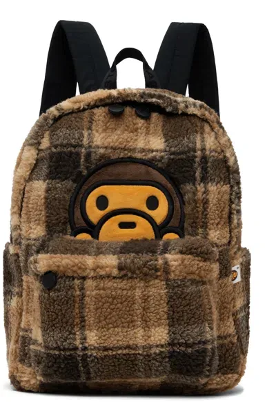 Bape Brown Baby Milo Fur Check Backpack In Burgundy