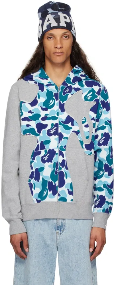 Bape Gray & Blue Abc Camo Patchwork Full Zip Hoodie