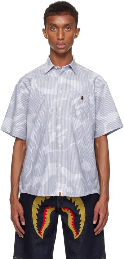 Bape Gray Solid Camo Stripe Relaxed Fit Shirt