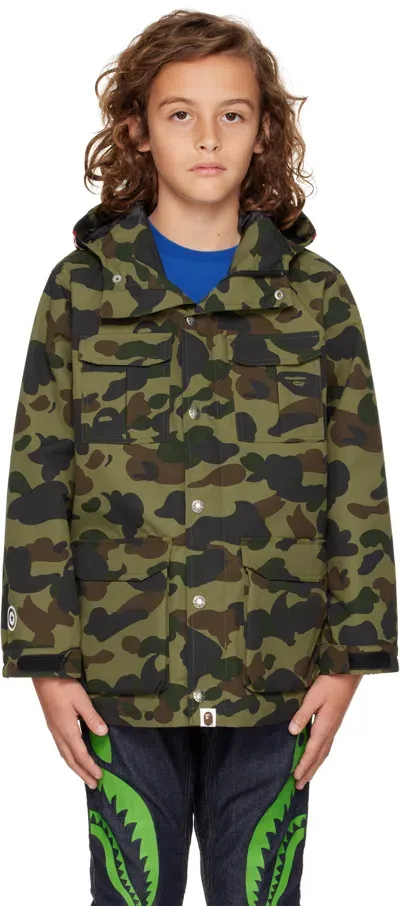 Bape Kids Khaki 1st Camo Shark Mountain Jacket In Grn-green