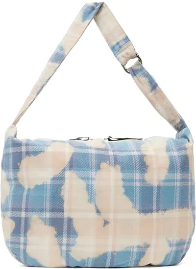 Bape Off-white & Blue Bleached  Check Furoshiki Bag In Sax