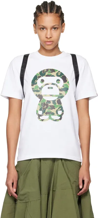 Bape White Abc Camo Big Baby Milo T-shirt In White X Green