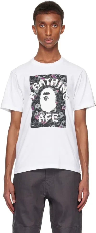 Bape White & Black Japanese Tattoo Camo On College T-shirt In White X Black