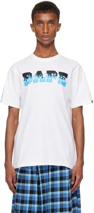 Bape White & Blue Flame '' Logo T-shirt In White X Blue