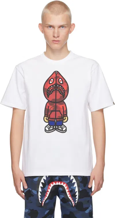 Bape White Camo Classic Milo Shark T-shirt In White X Red