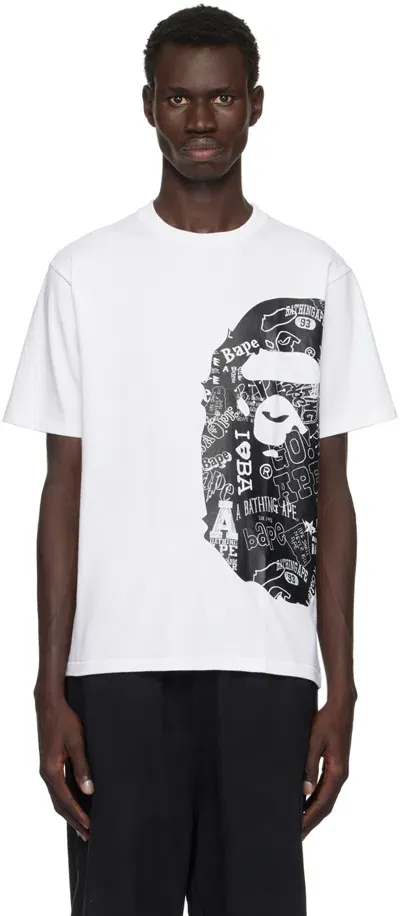 Bape White Comic Art Big Ape Head T-shirt In White X Black