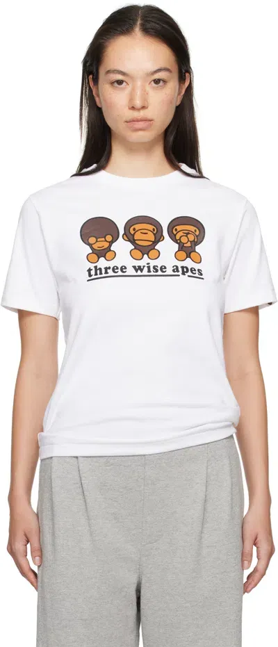 Bape White 'three Wise Apes' T-shirt