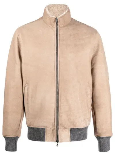 Barba Bomber Pelle Scamosciata Beige In Neutral