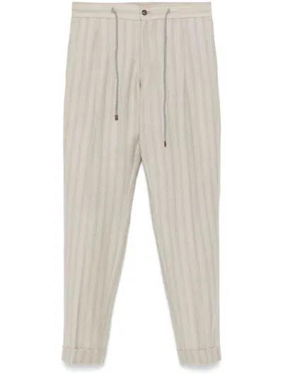 Barba Herringbone Chino Trousers In Gray