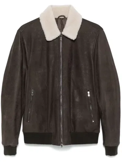 Barba Leather Bomber Jacket In Brown