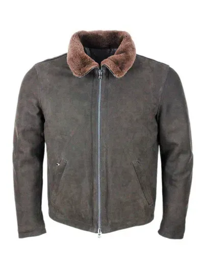 Barba Leather Jacket In Brown