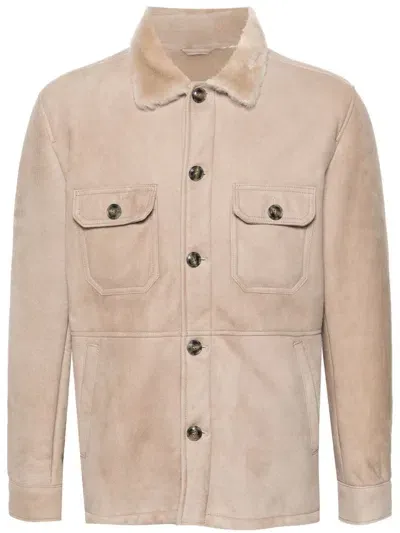 Barba Leather Jacket In Neutrals