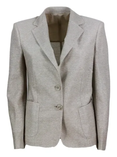 Barba Napoli Single-breasted Two-button Jacket Made Of Linen And Cotton And Embellished With Bright Lurex Threads In Golden