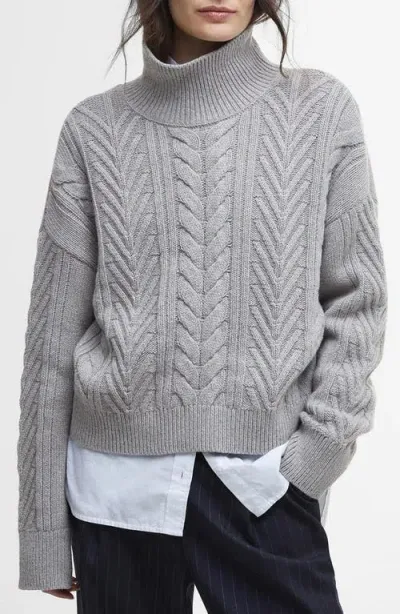 Barbour Beatrix Cable Stitch Turtleneck Sweater In Grey Marl