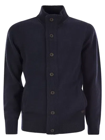 Barbour Cardigan With Zip And Buttons In Blue