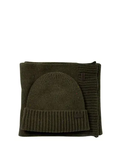 Barbour "carlton Fleck" Beanie & Scarf Set In Green