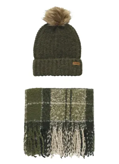 Barbour Saltburn Beanie And Scarf In Green