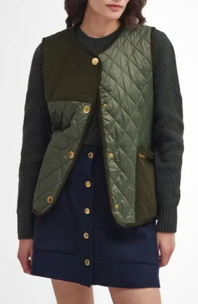 Barbour Healy Paneled Quilted Shell And Cotton-corduroy Vest In Olive/ancient