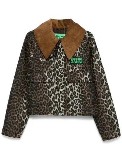 Barbour Leopard-print Wax-coated Jacket In Black