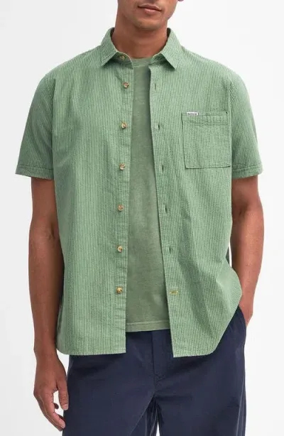 Barbour Thermond Regular Fit Stripe Short Sleeve Seersucker Button-up Shirt In Green