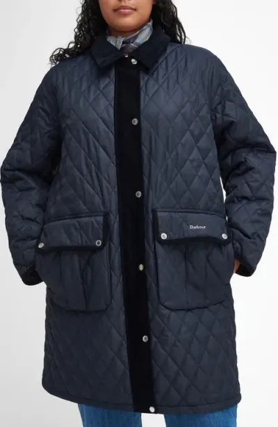 Barbour Tulip Corduroy Trim Quilted Coat In Dark Navy