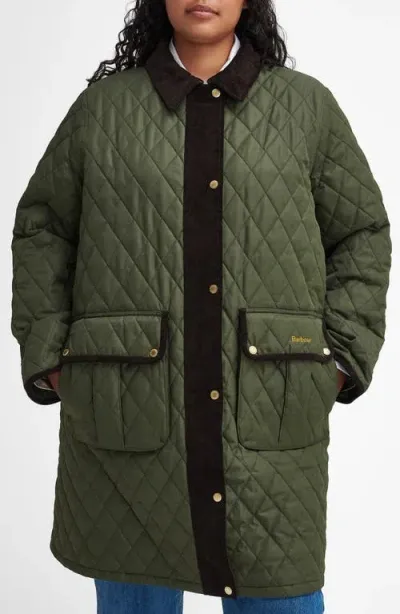 Barbour Tulip Corduroy Trim Quilted Coat In Olive