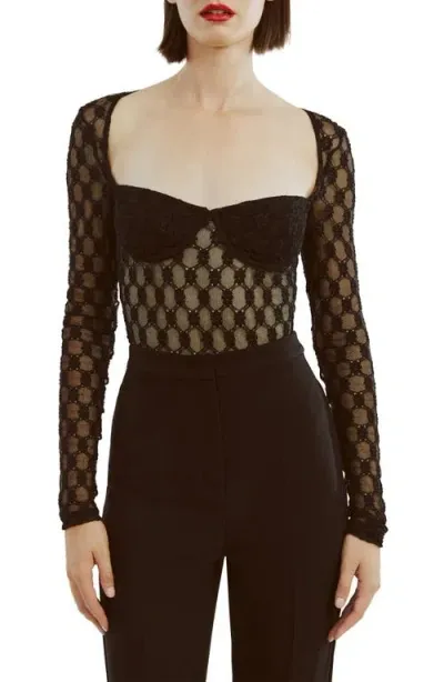 Bardot Adoni Long Sleeve Mesh Bodysuit In Black