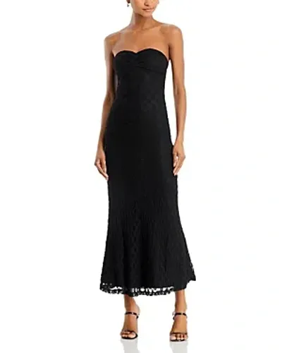 Bardot Adoni Floral Embroidered Mesh Strapless Midi Dress In Black