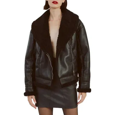 Bardot Dasha Faux Shearling & Faux Leahter Jacket In Black