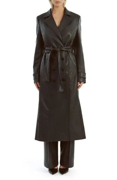 Bardot Faux Leather Trench Coat In Black