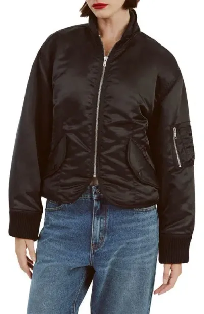 Bardot Fitted Nylon Bomber Jacket In Black