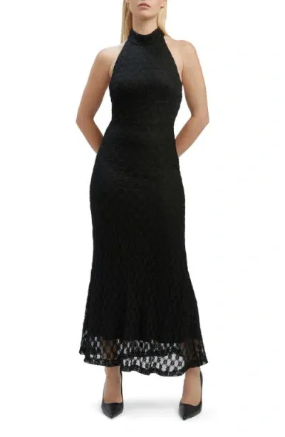 Bardot Ola Stretch Lace Halter Maxi Dress In Black