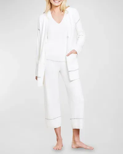 Barefoot Dreams Cozychic Lite Contrast-stitch Cardigan In Pearl/carbon