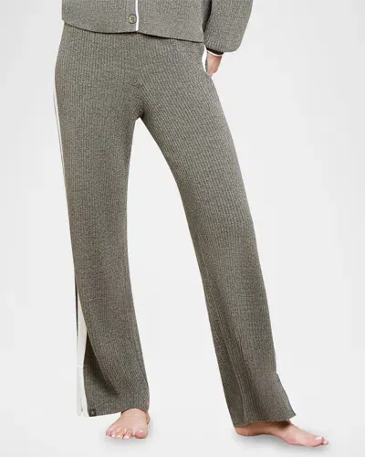 Barefoot Dreams Cozychic Ultra Lite Ribbed Split-hem Pants In Olive Branch/pearl