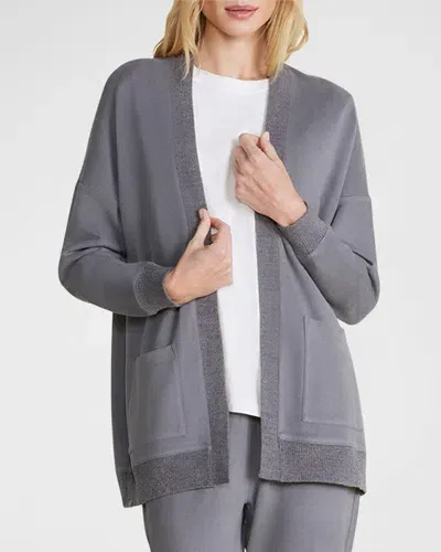 Barefoot Dreams Malibu Collection Brushed Fleece Cardigan In Coal