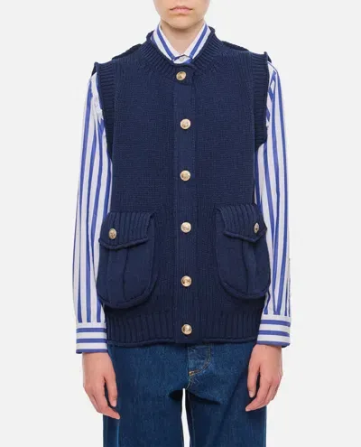 Barrie Cashmere Cardigan Vest In Blue