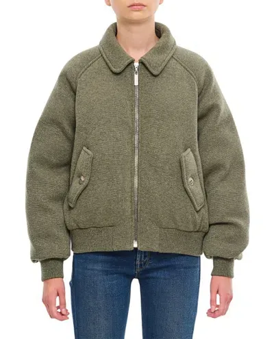 Barrie Cashmere Puffer Bomber Jacket In Green