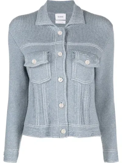 Barrie Contrast-stitch Knitted Jacket In Blue