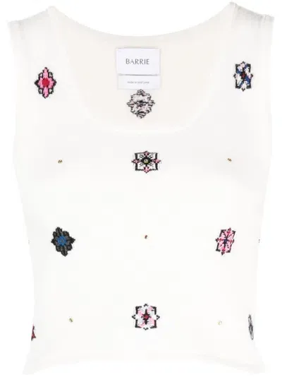 Barrie Floral-motif Cropped Knitted Top In White